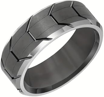 8mm Matte Black Stainless Steel Wheel Tire Style Wedding Band Biker Ring