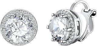 Silvora 925 Silver 8MM Cubic Zirconia Birthstone Clip On Stud Earrings Round Non Pierced Earrings For Women Girls,Come with Box