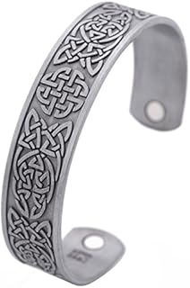 Classic Irish Celtic Knot Bracelet Magnetic Therapy Cuff Bangle Irish Pattern Jewelry (Antique Silver)