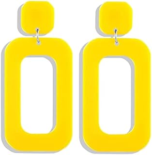 Lever Back Yellow Dangle Earrings - Alloy Geometric Square Design - Vintage 80s 90s Party Accessory for Women and Girls