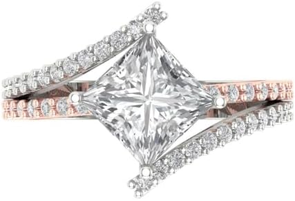 Clara Pucci 2.49 ct Princess cut Lab Grown Diamond SI1 J K 10k White Rose Gold Solitaire Engagement Anniversary Promise Ring SZ 8.5