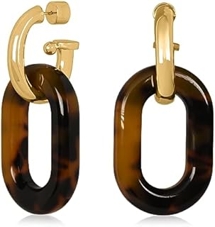 Push-Back Gold Plated Sterling Silver Resin Hoop Earrings for Women - Tortoise Shell Design Dangle Earrings in Assorted Colours and Patterns