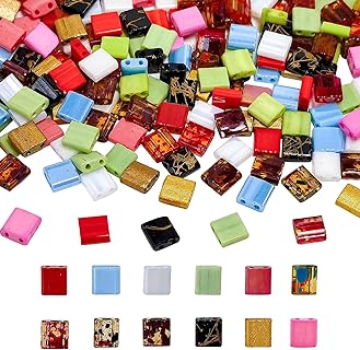 CREATZONE Large Square Glass Peyote Bead Bracelet, Premium 200pcs Tila Beads with Twin Holes in 10 Random Colors for Jewellery Making