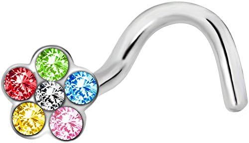 Forbidden Body Jewelry Flower Nose Rings, Flower nose ring, Flower Nose Stud, Nose Rings (18g-20g) Surgical Steel Crystal Flower, Nose Ring With Flower, Top Nose Stud