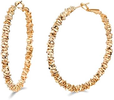 14K Gold Plated Glitter Sparkle Hoop Earring - Circle Chunky Hoops Hypoallergenic Earrings for Women, Girls Gifts