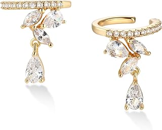 Dainty Hoop Ear Cuff 14K Gold Plated Cross Stripe Open Wrap Hoop Cubic Zirconia Huggie Clip-on Cartilage Earrings Stud for Women