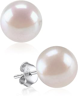 ChicSilver Boucles d'oreilles en argent 925 avec perles de culture d'eau douce, hypoallergéniques et sans nickel, diamètre de 10 mm, parfaites pour femmes et filles, cadeaux idéaux