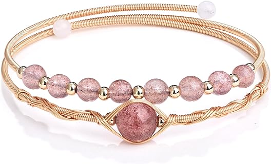 Natural Crystal Beaded Bracelet for Women Girls Natural Crystal 14k Gold Filled Wire Wrapped Bracelet Natural Crystal Double Layers Beaded Bracelet