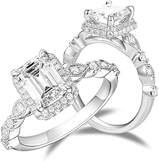 DovEggs Emerald Cut Moissanite Ring for Women Center 2ct 6X8mm GHI Moissanite Hidden Halo Engagement Ring Wedding Ring 14K Gold QUALITY Silver Engagement Rings with accents