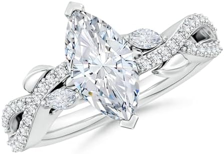 Angara Lab-Grown Nature-Inspired Marquise Diamond Side Stone Engagement Ring in 14k Gold/Silver/Platinum | April Birthstone Jewelry for Her