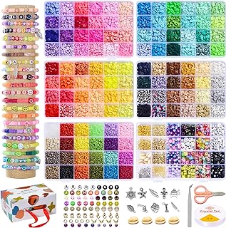 Ilootm DIY Adult Friendship Bracelet Making Kit with 16800 Polymer Clay & Glass Seed Beads in 96 Clay & 24 Glass Colors, Includes 400 Letter Beads