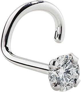 FreshTrends Genuine Diamond Nose Stud 14K White Gold Nose Ring Twist Screw 18 Gauge, SI1 Clarity