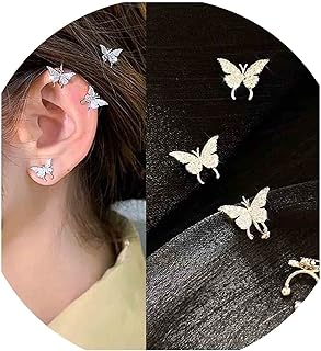 Butterfly Cuff Wrap Earrings Gold Butterfly Ear Climber Earrings Tiny Crystal Studs Earrings Rhinestone Helix Cuff Earrings Jewelry for Women and Girls