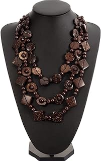 Happyyami 3- Layered Statement Necklace Womens Bohemia Choker Necklaces Multicolor Fashion Wood Bead Necklace