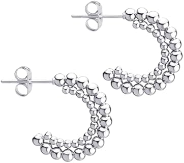 Stylish Silver Beaded Stainless Steel Hoop Earrings for Women with Captivating C-Shape Design