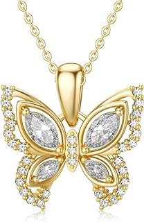 Spring-Ring Clasp 10K/14K/18K Gold Butterfly Pendant Necklace with Cubic Zirconia on Cable Chain for Women - Birthday/Mother's Day Gift