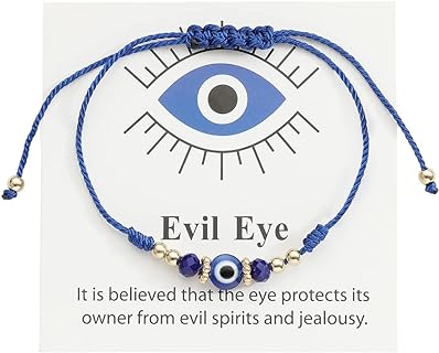 COLORFUL BLING Evil Eye Handmade Knots Cards Beaded Beads Protection Good Luck Thread String Rope Adjustable Bracelets Bangle Amulet Turkish for Women Men Family Friends Handmade Braided