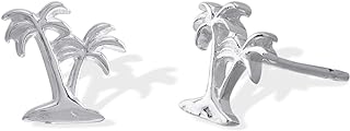 Sterling Silver Palm Tree Stud Earrings with Push Backs For Women - Tropical Design by Boma Jewelry