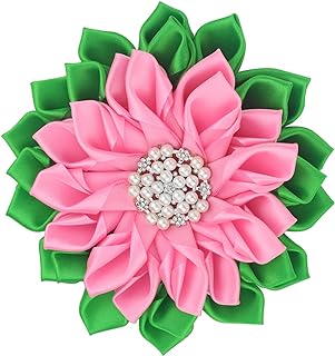 Pearl Embellished Pink and Green Sorority Brooch Pin in Flower Design - Greek Sorority Paraphernalia Gift for Women