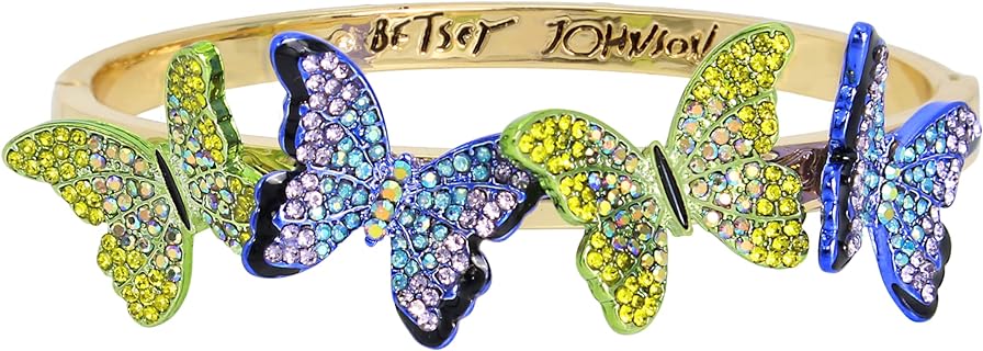 Hinged Metal Bangle Bracelet with Snake Chain, Betsey Johnson Women's Spring Motif - Vibrant Butterfly Design