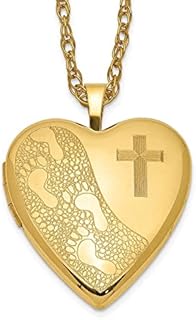 Diamond2Deal 14K Yellow Gold-Plated Locket Pendant With Spring Ring Clasp, Featuring Cross Footprint Design, Heart Shape for Women