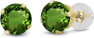 Women's 14K Yellow Gold Tourmaline Stud Earrings with Push Back, Round Design, Perfect For October Birthdays