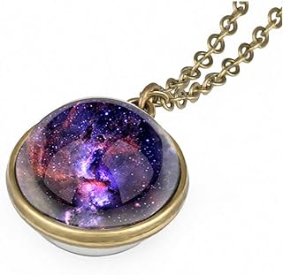 Galaxy Pendant Necklaces Nebula Double Sided Outer Space Glass Planet Necklace for Girl Women Men Earth Globe Universe Jewelry Christmas Gifts