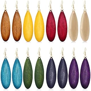Handcrafted Bohemian Wood Dangle Earrings, French Wire Back Finding, Perfect for Women and Girls, Featuring a Unique Geometric Teardrop Design - Set of 8 Pairs