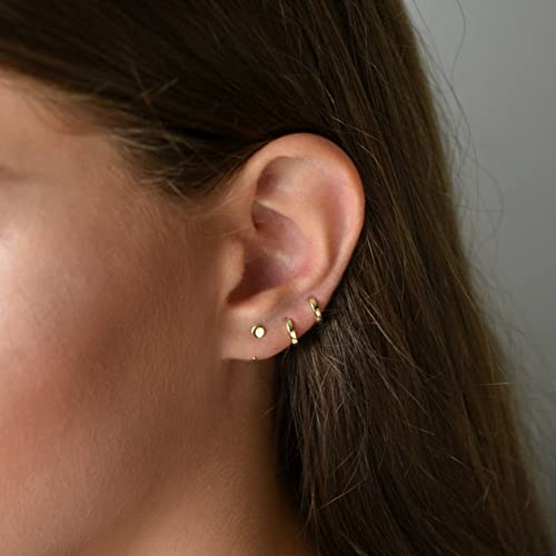 Small Cartilage Hoop Earrings for Women Men Girls, 3 Pairs Hypoallergenic Sterling Silver Post Huggie Earrings, 8/10/12mm, Silver/Gold/Black