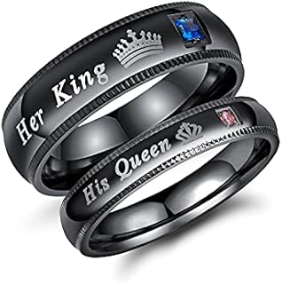 Set of 2 His Queen Her King Rings Stainless Steel Wedding Engagement Band Matching Promise Rings For Couple Anniversary Jewelry