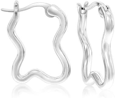 14K White Gold Plated Hoop Earrings | Hypoallergenic, Lead & Nickel Free, Safe for All Ears | 12.6X18.6mm Size | Wavy Designed Hoops