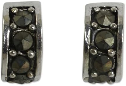 NOVICA Artisan Handmade Sterling Silver Marcasite Half Hoop Earrings Studs on Grey Filigree Thailand Bohemian [0.3 in L x 0.2 in W] ' Ever Happy'