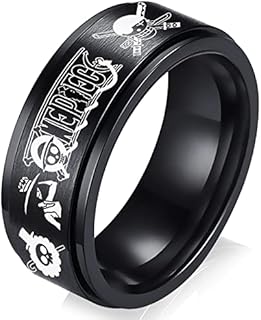 Black Stainless Steel One Piece Ring Anime Rings for Men Luffy Anime Band Ring for Boys 8MM Anime Jewelry Merchandise