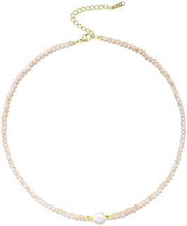 Colorful Beaded Necklaces for Women Crystal Bead Necklace Beach Necklaces Boho Necklaces for Women Pearl Beaded Choker Necklace Stainless Steel 18K Gold Plated Choker