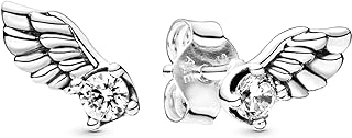 Exquisite Sterling Silver Cubic Zirconia Angel Wing Stud Earrings with Push Back for Women - Chic Pandora Design