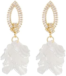 'Women's Floral Pearl Drop Earrings with Push Back – Gold Plated Stainless Steel Dangle Design, Hypoallergenic, Accentuated with CZ Cubic Zirconia'