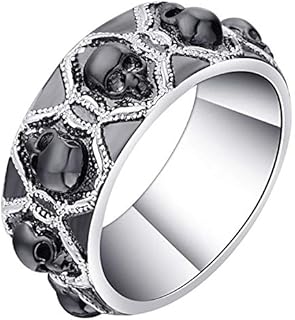 Gothic Unisex Black Punk Style Skull Wedding Band Ring | 8mm Width | Durable Brass Material | No Gemstone | Assertive Design | From Ginger Lyne Collection