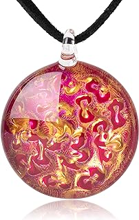 Lobster Clasp Hand Blown Glass Pendant Necklace, Pink Lava Shimmering Round Design, Ideal for Stylish Women