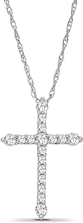 Diamond Cross Pendant Necklace with Sterling Silver Rope Chain and Spring Ring Clasp for Women, Classic Design in 10k White Gold,18 inches