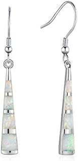 Stunning Sterling Silver FANCIME October Birthstone Earrings with French Wire Back and Drop Design, featuring Alluring Created Opal Gems