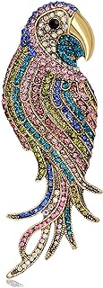Gold-Tone Alloy, Vintage Parrot Brooch with Clear Rhinestone Crystals and Pin Clasp, Sophisticated Rhinestone Animal Corsage Pin Design