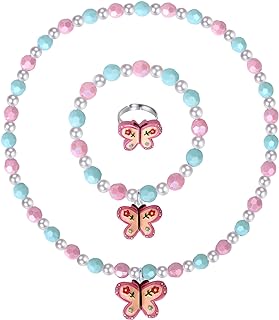 Girls' Adorable Butterfly Bead Necklace Set with Lobster Clasp - Colorful Pretend Play Jewelry for Ages 3+