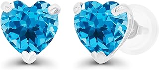 Solid 14K Gold 6mm Heart Genuine Birthstone Stud Earrings For Women | Hypoallergenic Studs | Natural or Created Gemstone Stud Earrings For Women and Girls