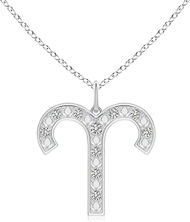 Women's Angara Sterling Silver Zodiac Pendant Necklace with Cable Chain and 0.038 Carat Diamond, Aries Design