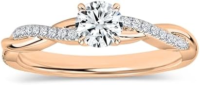 Round Lab Grown White Diamond Twisted Ribbon Engagement Ring for Women in 10K Gold