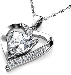 DEPHINI - White Heart Necklace - 925 Sterling Silver - Branded A+ Cubic Zirconia Crystal Pendant Birthstone - Fine Jewellery Love - 18" Premium Rhodium Plated Silver Chain - Gifts for Women