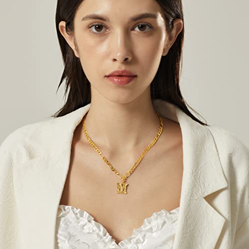 GOLDCHIC JEWELRY Gold Initial Figaro Chain Necklace, Custom Monogram Letter Choker Necklaces, 16"+2" Adjustable