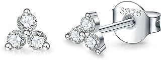 Sparkling Cubic Zirconia Sterling Silver Stud Earrings with Push-Back Clasp for Men & Women | Hypoallergenic Small Flower Design Cartilage Piercing Studs for Girls & Teens