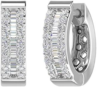 Exquisite 1/4 Carat Baguette Diamond Hoop Earrings with Hinged Notched Post in 10K White Gold or 950 Platinum - IGI Certified