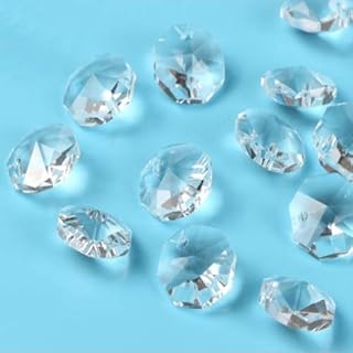 Fushing 100Pcs 1 Hole Clear Octagon Beads for Chandelier, Curtain, Suncatchers, Crystal Garland, Necklaces, Earrings, Jewelry Making and Craft Ideas (Clear, 14mm)